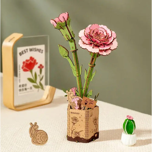 Blossom in 3D: Wooden Puzzle Bouquet