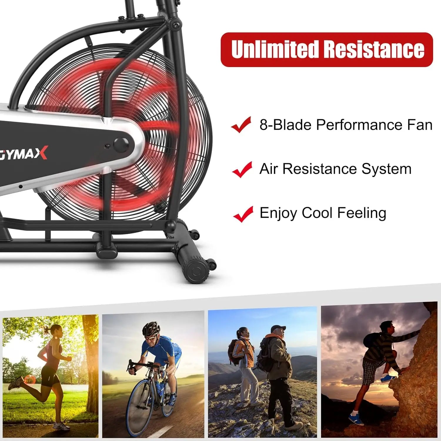 Fan Bike, Air Resistance Upright Bike with LCD Monitor