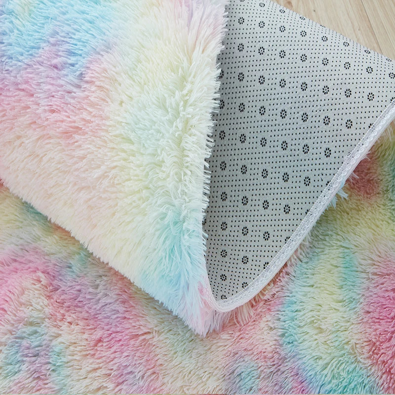 RainbowCloud Plush Rug β Soft, Fluffy & Vibrant!