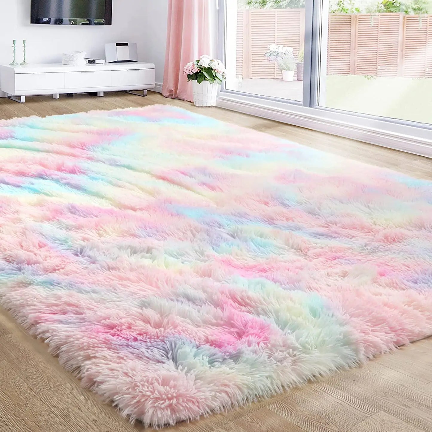 RainbowCloud Plush Rug β Soft, Fluffy & Vibrant!