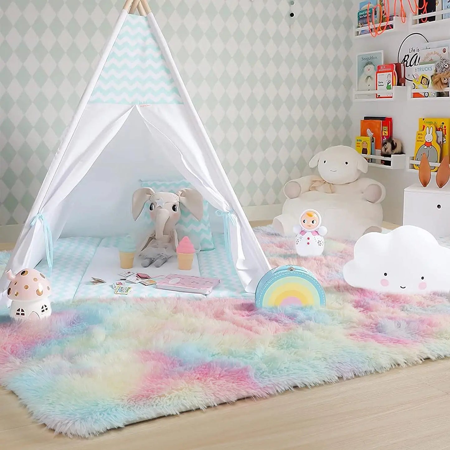 RainbowCloud Plush Rug β Soft, Fluffy & Vibrant!