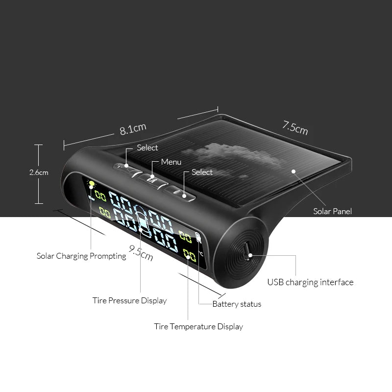 Solar Power Car Tire Pressure Monitoring Tool – Drive with Confidence!