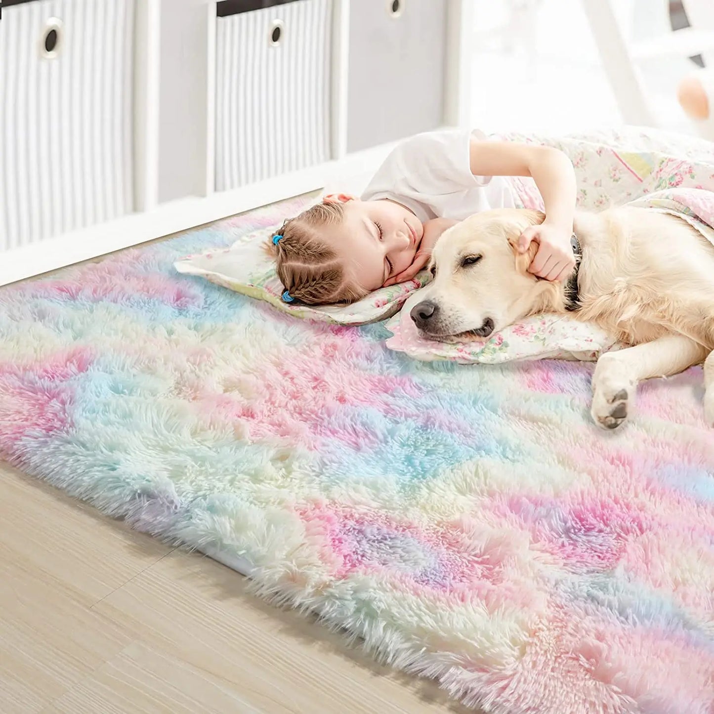 RainbowCloud Plush Rug β Soft, Fluffy & Vibrant!