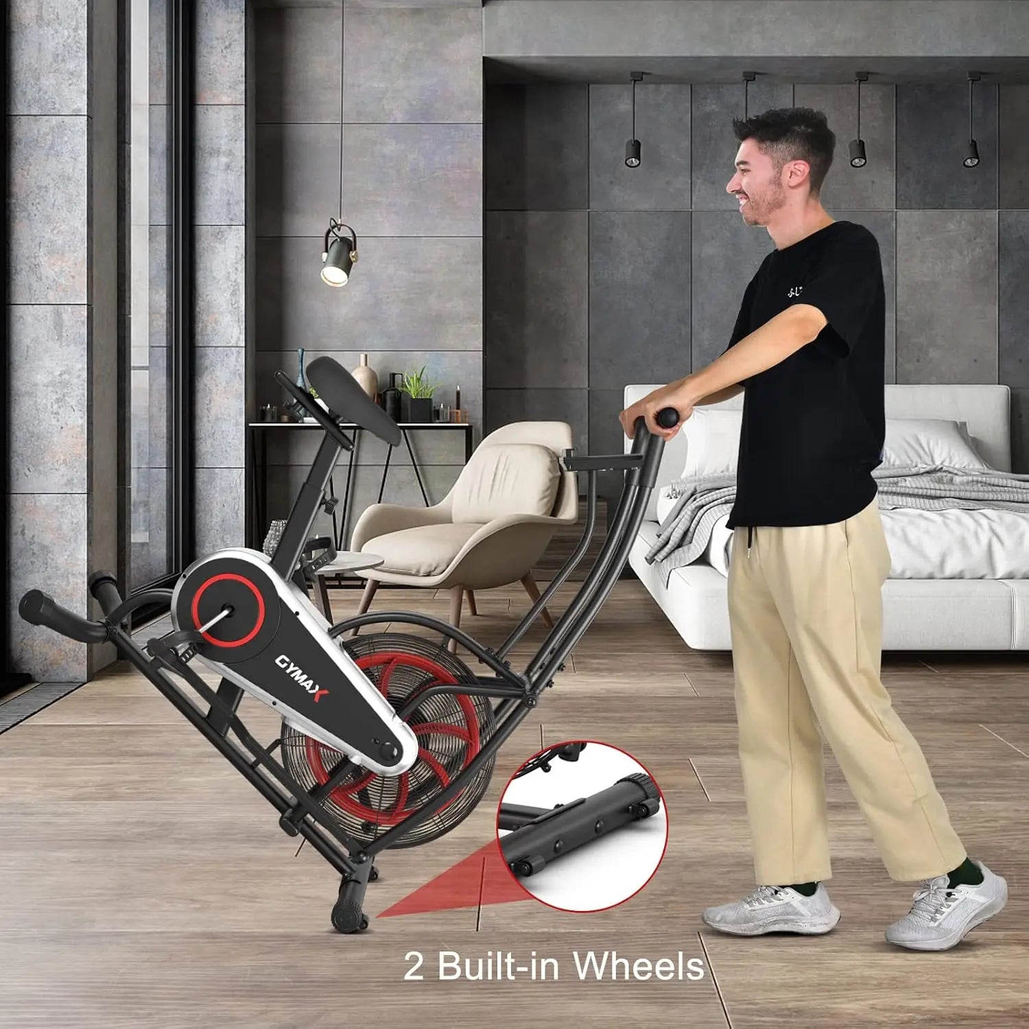 Fan Bike, Air Resistance Upright Bike with LCD Monitor