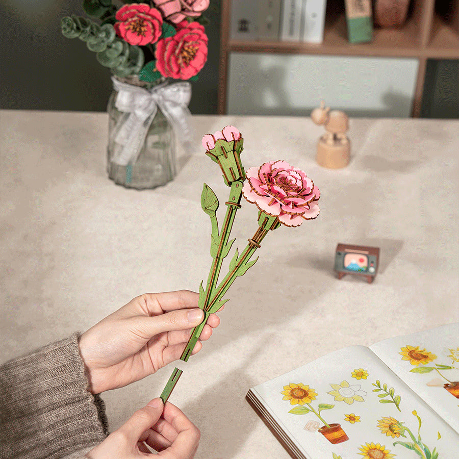 Blossom in 3D: Wooden Puzzle Bouquet