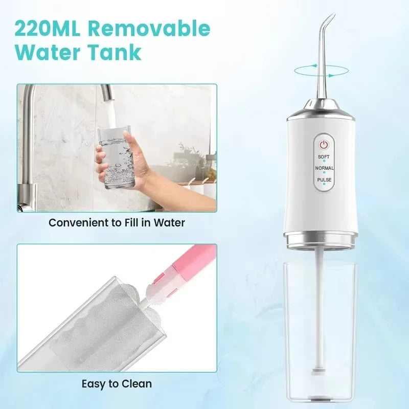 Portable Water Flosser USB Rechargeable Oral Irrigator Dental Cleaner 3 Modes 4 Nozzles for Teeth Care Home Travel
