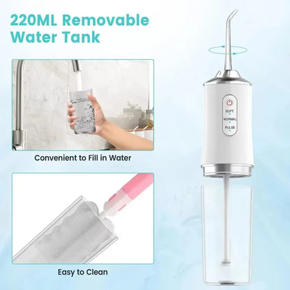 Portable Water Flosser USB Rechargeable Oral Irrigator Dental Cleaner 3 Modes 4 Nozzles for Teeth Care Home Travel