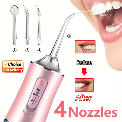 Portable Water Flosser USB Rechargeable Oral Irrigator Dental Cleaner 3 Modes 4 Nozzles for Teeth Care Home Travel