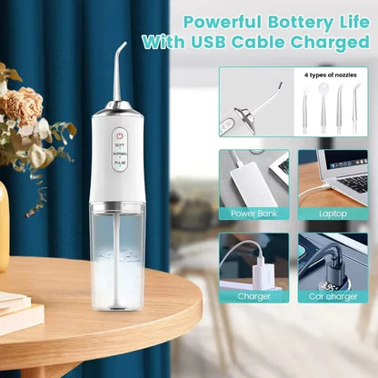 Portable Water Flosser USB Rechargeable Oral Irrigator Dental Cleaner 3 Modes 4 Nozzles for Teeth Care Home Travel
